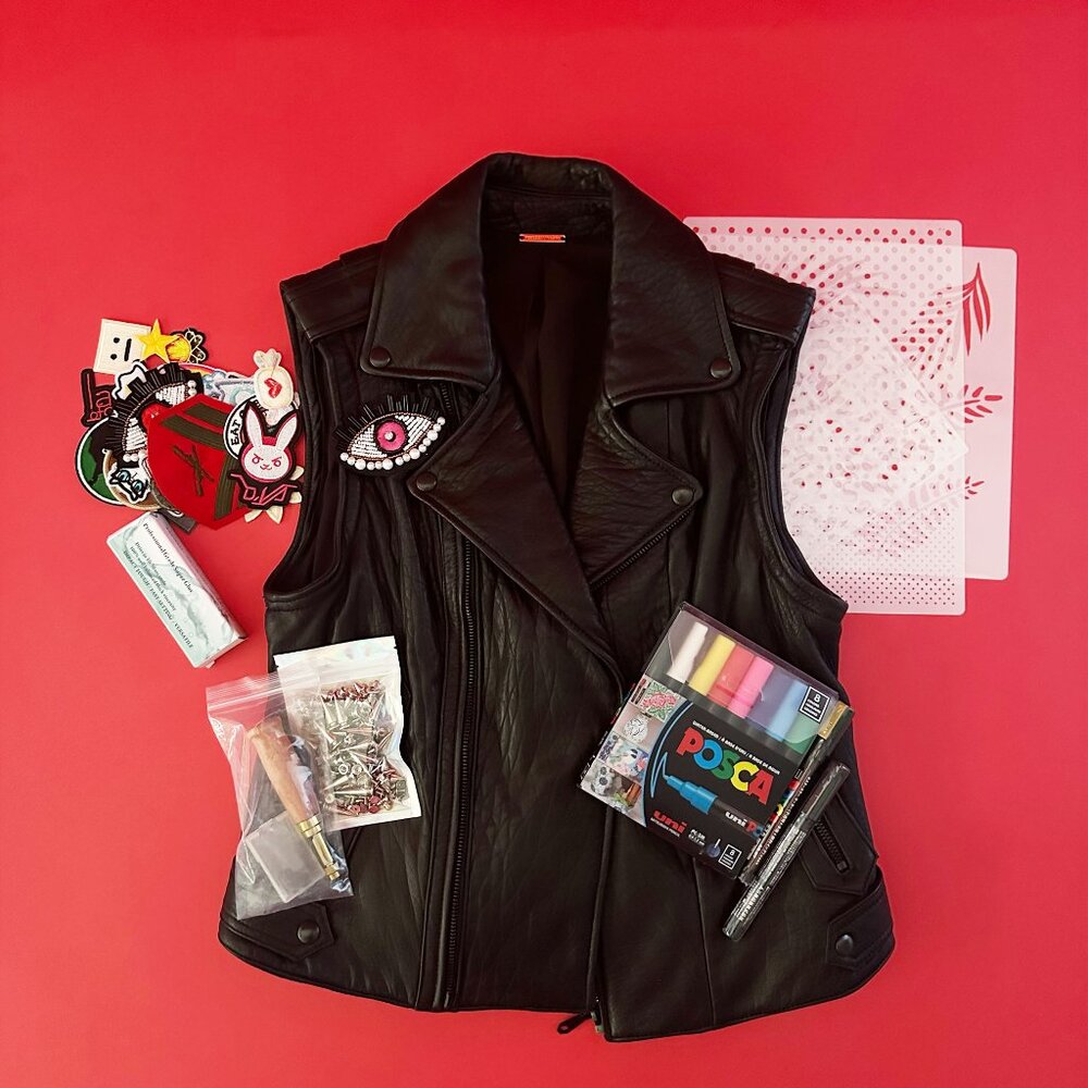 Eco Fashion DIY Kit with Upcycled Vintage Rebecca Minkoff Leather Vest (Size M)